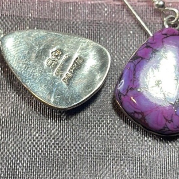 Sterling silver purple Turquoise Earrings 925 - Picture 9 of 9